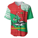 Mauritania Christmas Baseball Jersey Santa Sharks Festive Fish Pattern and Red Green Holiday - African Pride