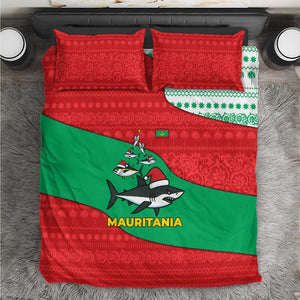 Mauritania Christmas Bedding Set Santa Sharks Festive Fish Pattern and Red Green Holiday - African Pride