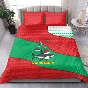 Mauritania Christmas Bedding Set Santa Sharks Festive Fish Pattern and Red Green Holiday - African Pride