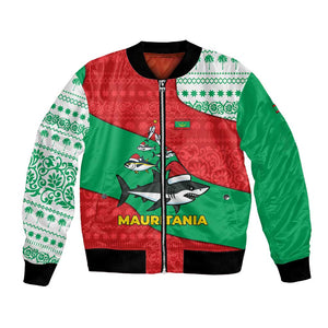 Mauritania Christmas Bomber Jacket Santa Sharks Festive Fish Pattern and Red Green Holiday - African Pride