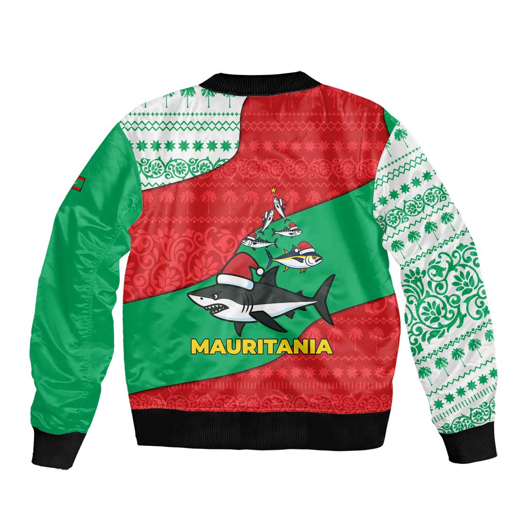 Mauritania Christmas Bomber Jacket Santa Sharks Festive Fish Pattern and Red Green Holiday - African Pride