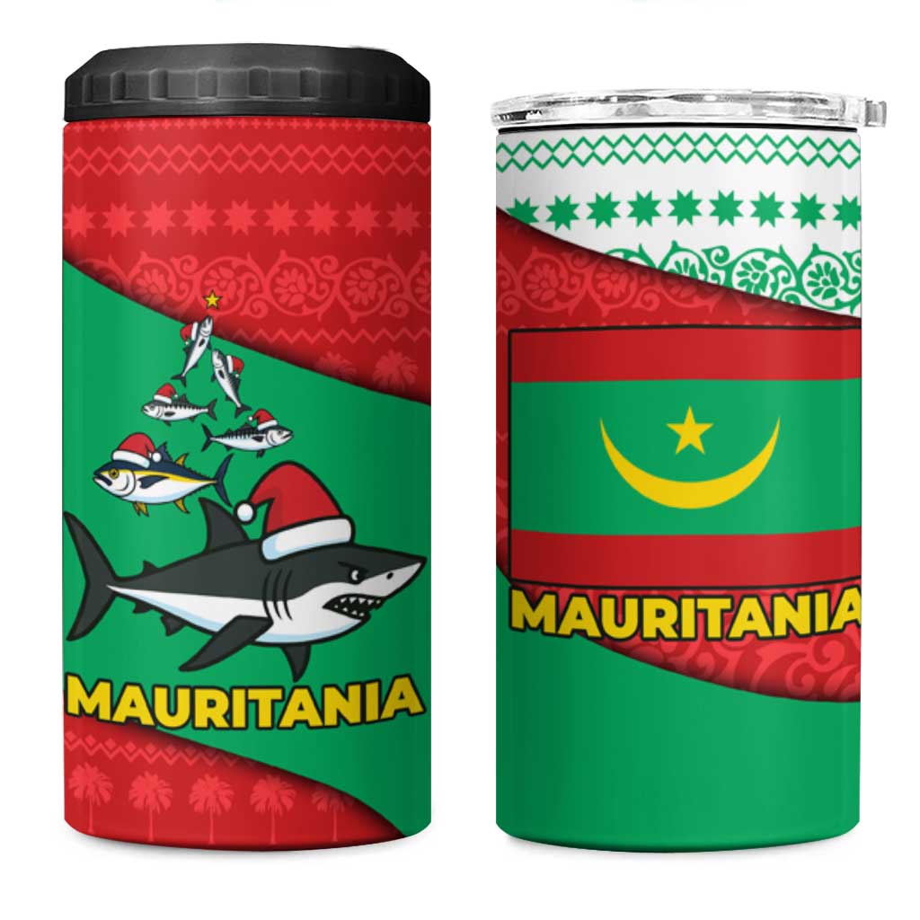 Mauritania Christmas 4 in 1 Can Cooler Tumbler Santa Sharks Festive Fish Pattern and Red Green Holiday - African Pride