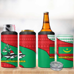 Mauritania Christmas 4 in 1 Can Cooler Tumbler Santa Sharks Festive Fish Pattern and Red Green Holiday - African Pride