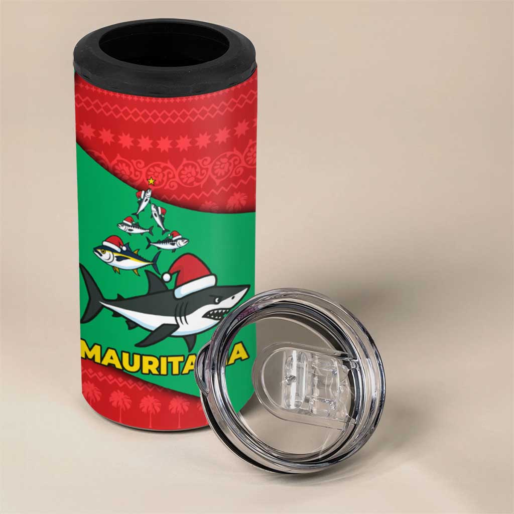 Mauritania Christmas 4 in 1 Can Cooler Tumbler Santa Sharks Festive Fish Pattern and Red Green Holiday - African Pride