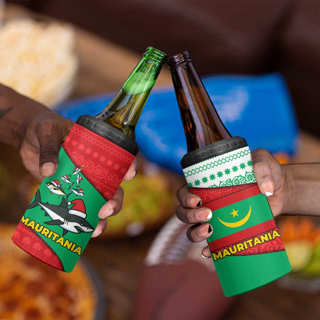 Mauritania Christmas 4 in 1 Can Cooler Tumbler Santa Sharks Festive Fish Pattern and Red Green Holiday - African Pride