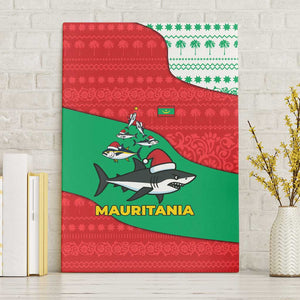 Mauritania Christmas Canvas Wall Art Santa Sharks Festive Fish Pattern and Red Green Holiday - African Pride