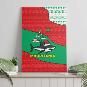 Mauritania Christmas Canvas Wall Art Santa Sharks Festive Fish Pattern and Red Green Holiday - African Pride