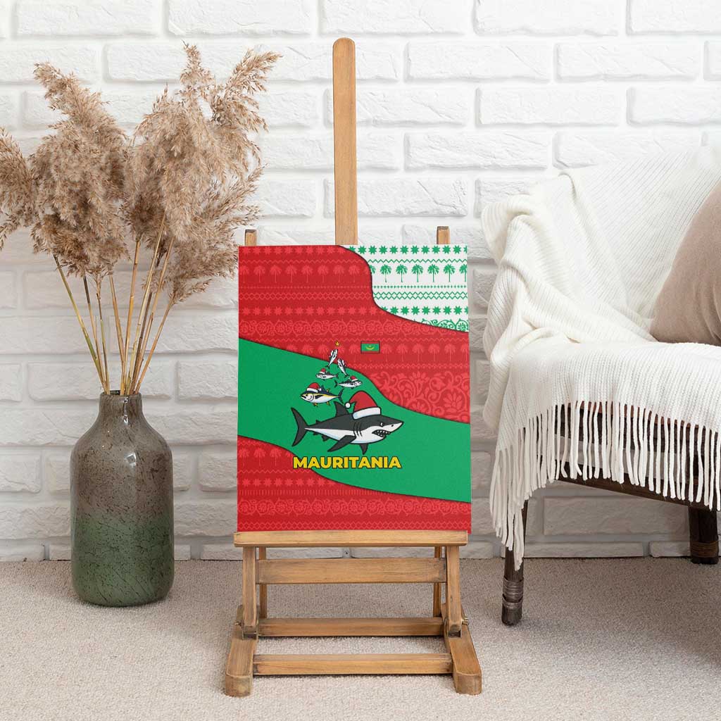 Mauritania Christmas Canvas Wall Art Santa Sharks Festive Fish Pattern and Red Green Holiday - African Pride