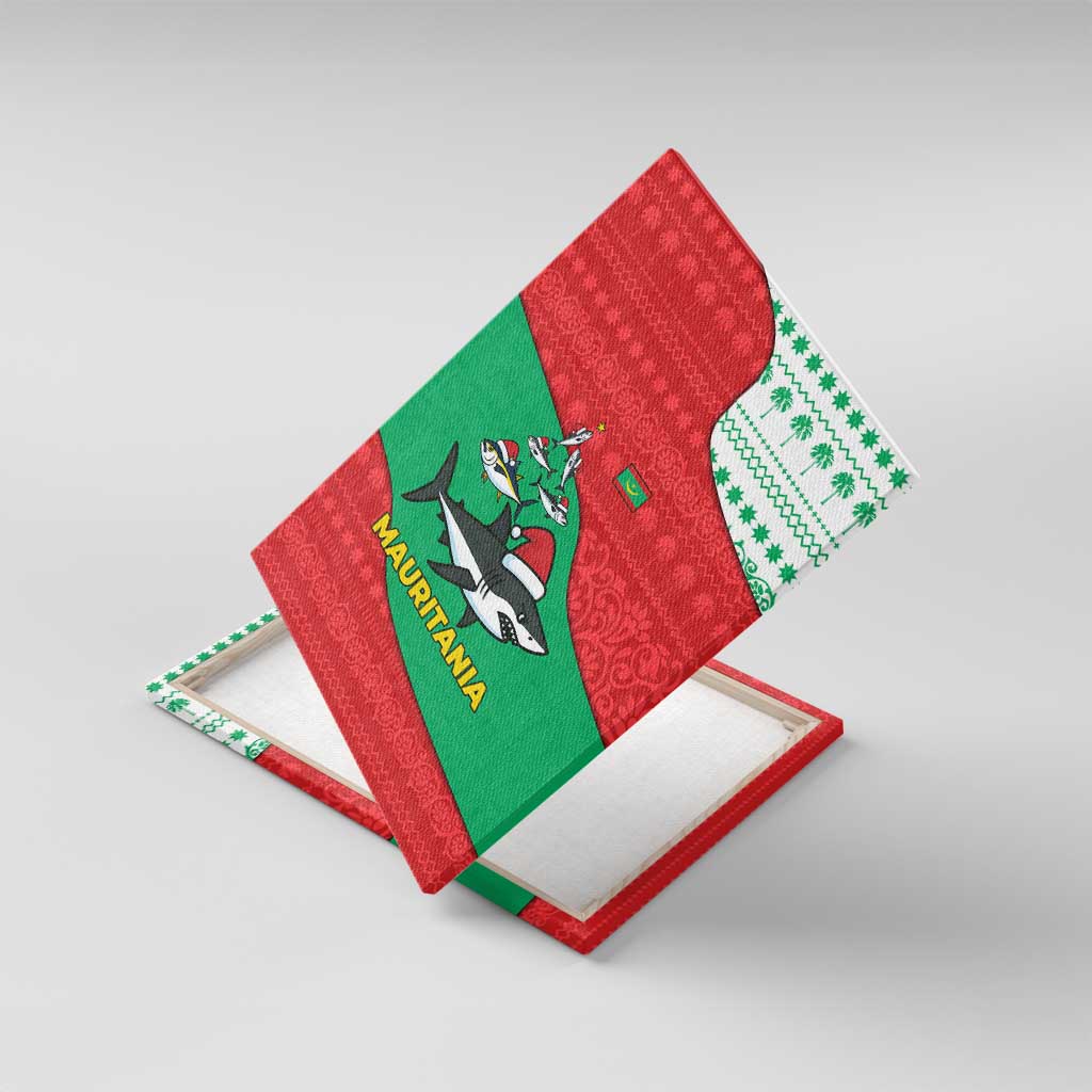 Mauritania Christmas Canvas Wall Art Santa Sharks Festive Fish Pattern and Red Green Holiday - African Pride