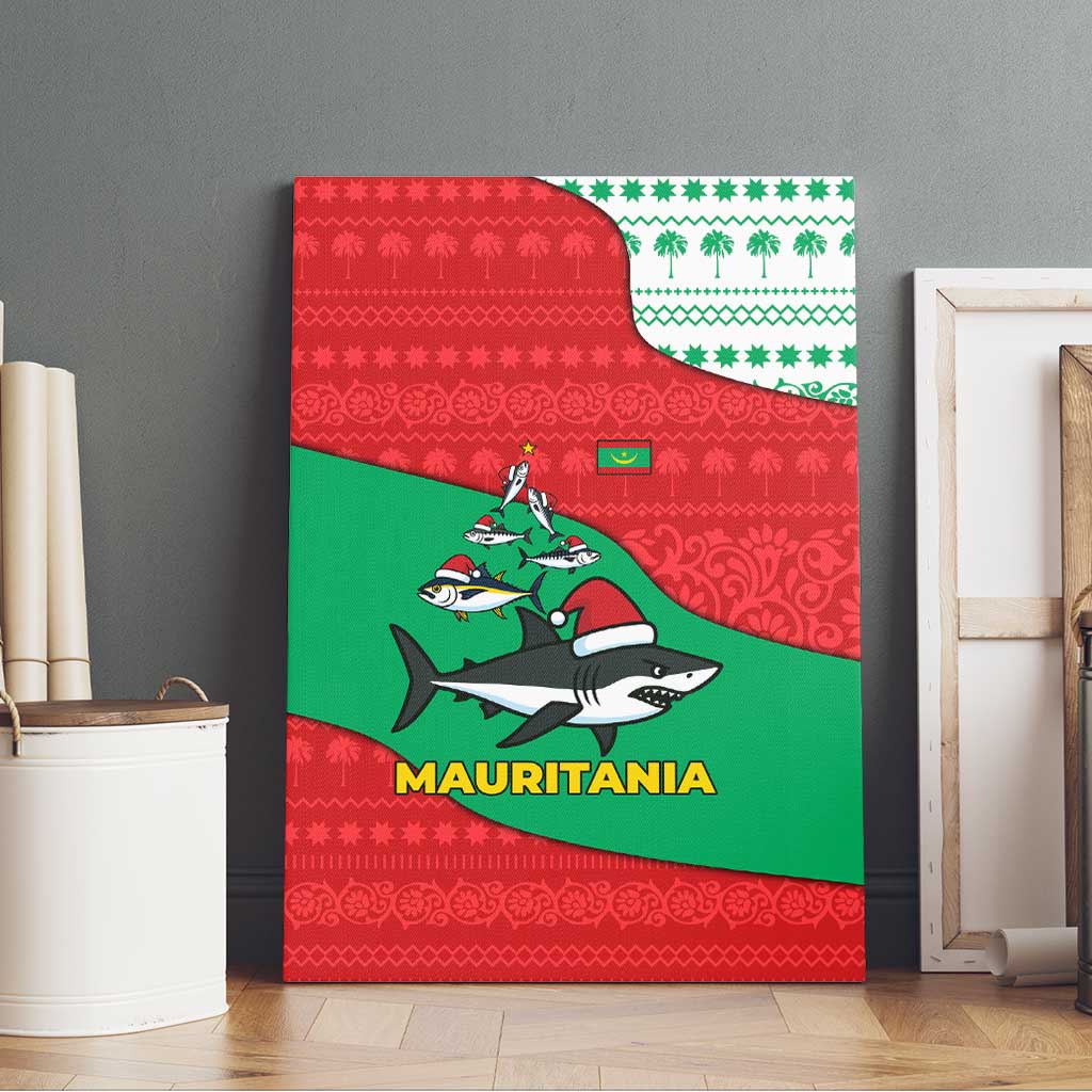 Mauritania Christmas Canvas Wall Art Santa Sharks Festive Fish Pattern and Red Green Holiday - African Pride