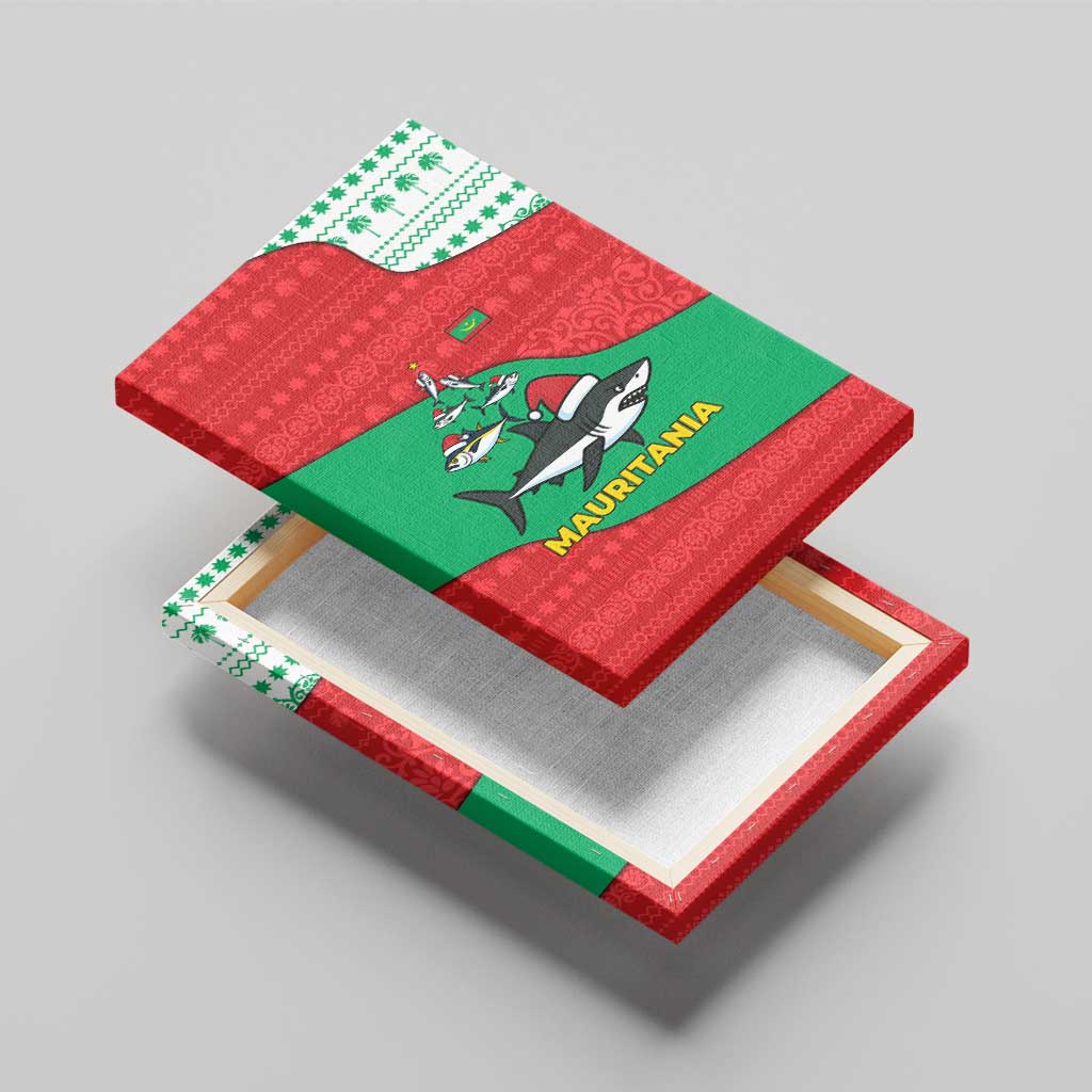 Mauritania Christmas Canvas Wall Art Santa Sharks Festive Fish Pattern and Red Green Holiday - African Pride