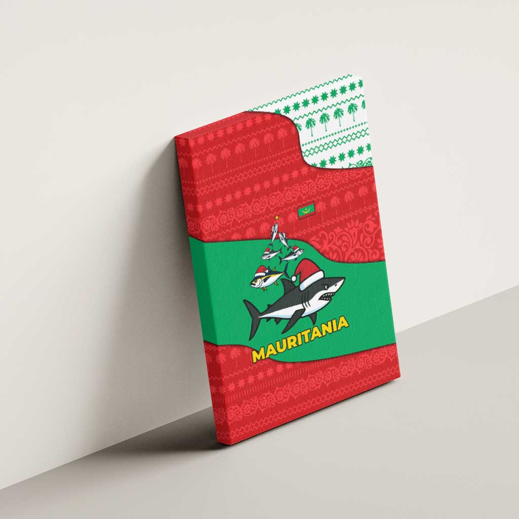 Mauritania Christmas Canvas Wall Art Santa Sharks Festive Fish Pattern and Red Green Holiday - African Pride