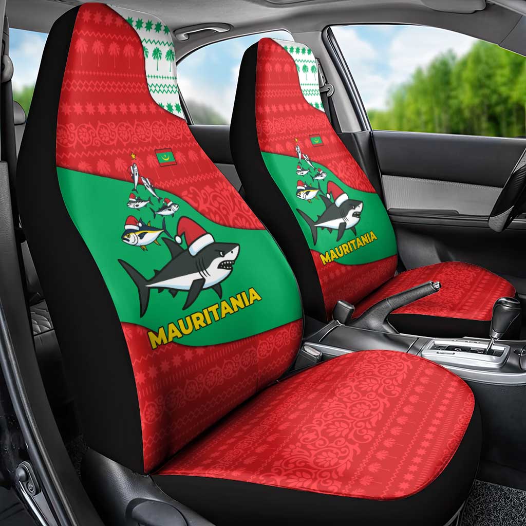 Mauritania Christmas Car Seat Cover Santa Sharks Festive Fish Pattern and Red Green Holiday - African Pride