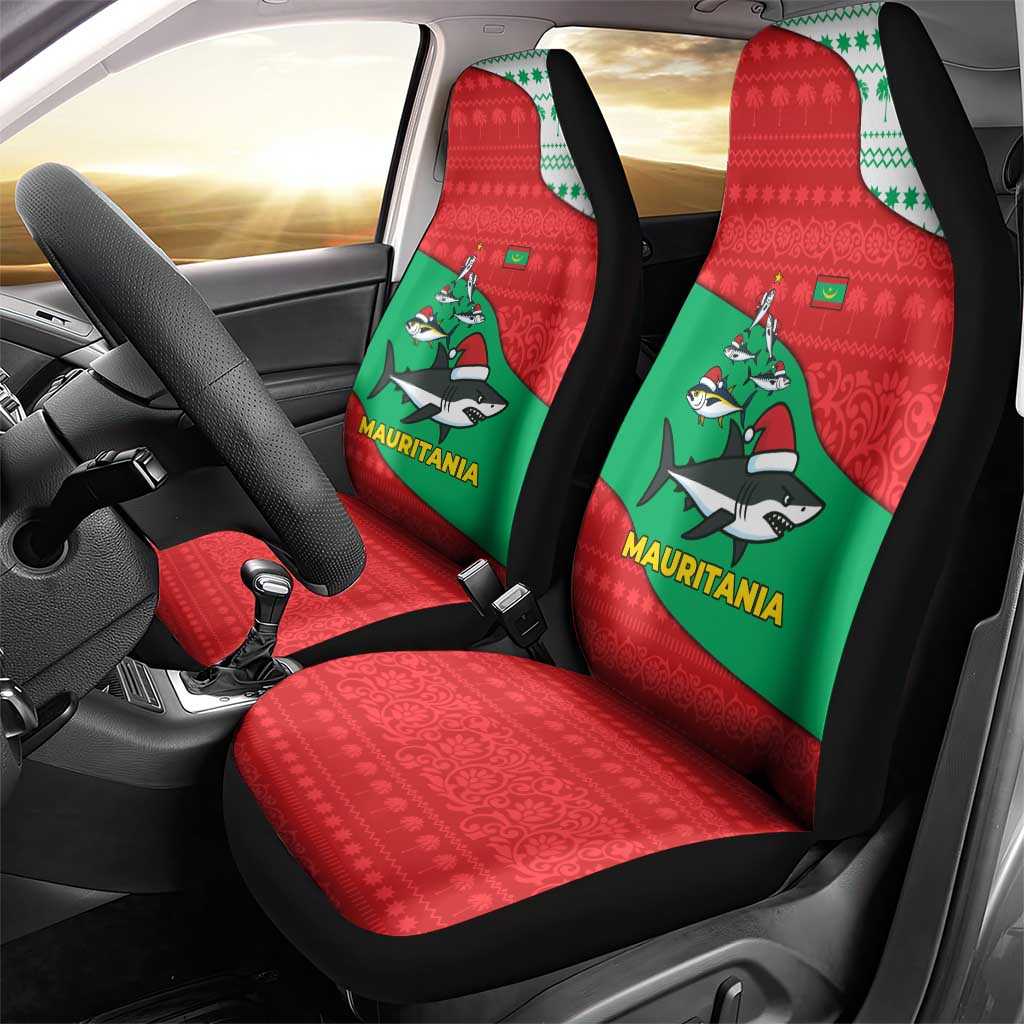 Mauritania Christmas Car Seat Cover Santa Sharks Festive Fish Pattern and Red Green Holiday - African Pride