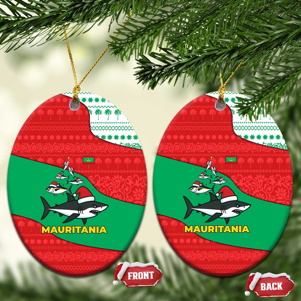 Mauritania Christmas Ceramic Ornament Santa Sharks Festive Fish Pattern and Red Green Holiday - African Pride