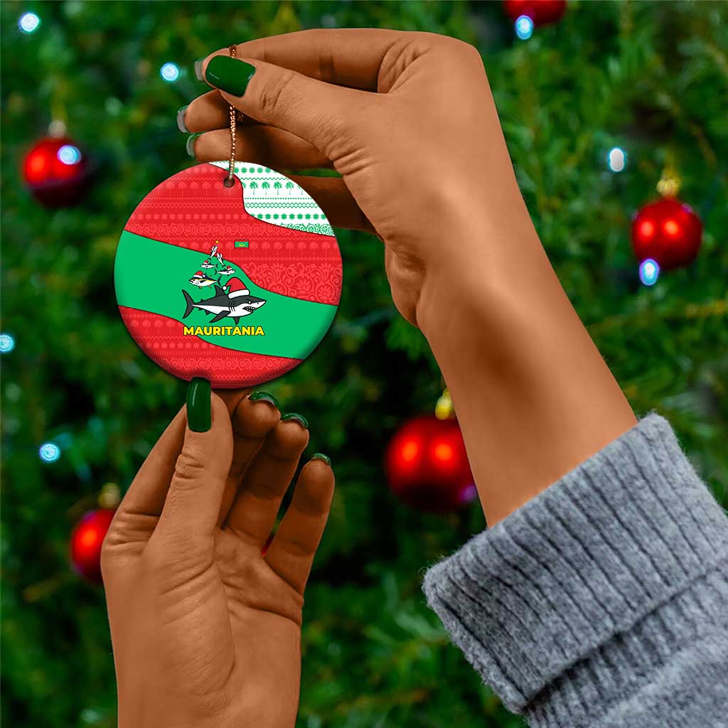 Mauritania Christmas Ceramic Ornament Santa Sharks Festive Fish Pattern and Red Green Holiday - African Pride
