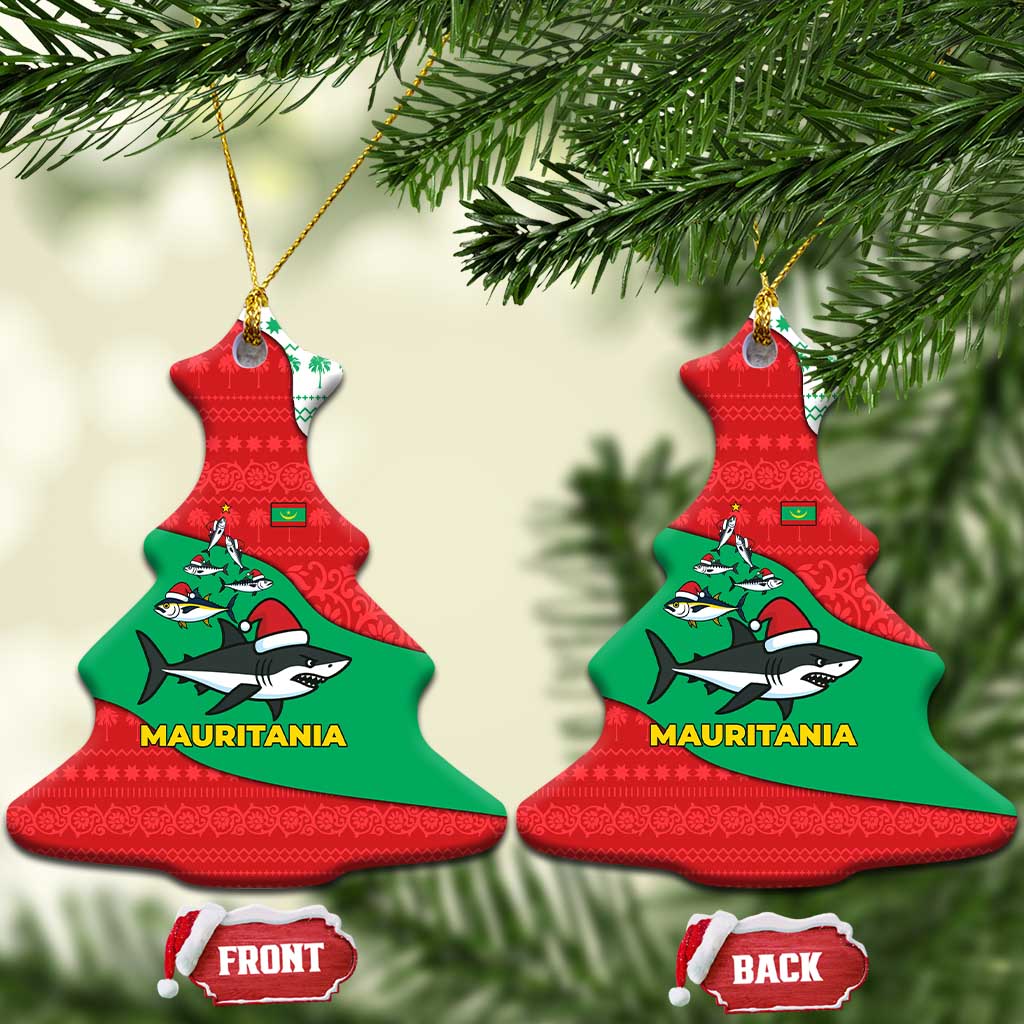 Mauritania Christmas Ceramic Ornament Santa Sharks Festive Fish Pattern and Red Green Holiday - African Pride