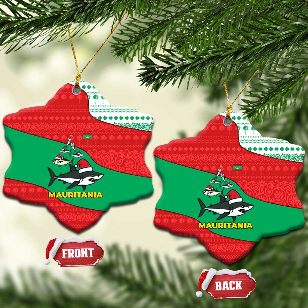 Mauritania Christmas Ceramic Ornament Santa Sharks Festive Fish Pattern and Red Green Holiday - African Pride