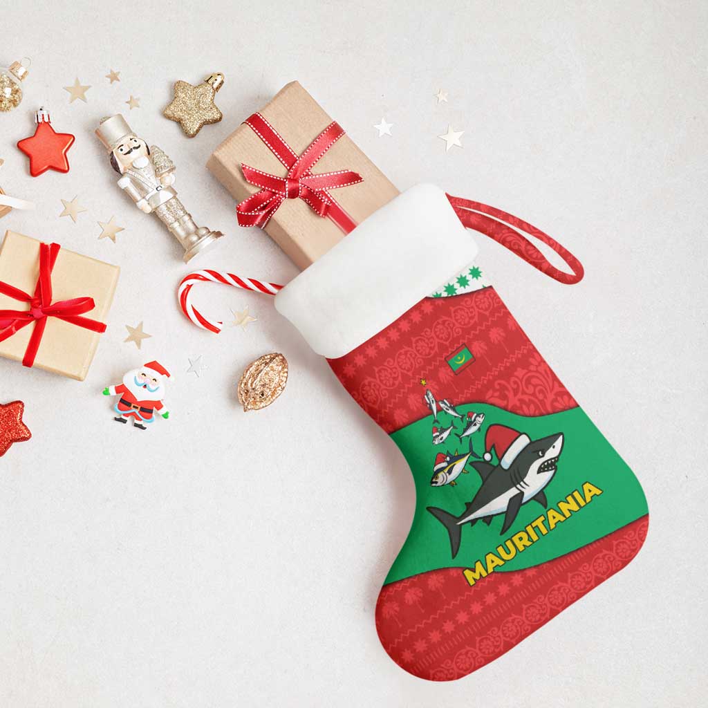 Mauritania Christmas Stocking Santa Sharks Festive Fish Pattern and Red Green Holiday - African Pride