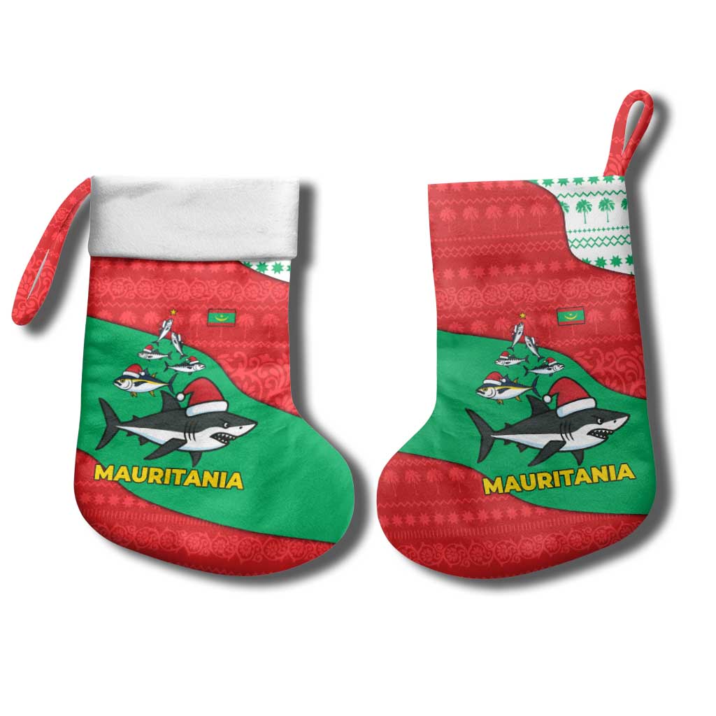 Mauritania Christmas Stocking Santa Sharks Festive Fish Pattern and Red Green Holiday - African Pride