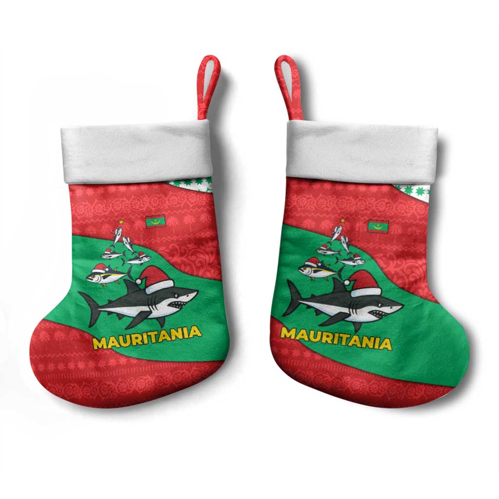 Mauritania Christmas Stocking Santa Sharks Festive Fish Pattern and Red Green Holiday - African Pride