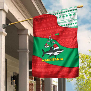 Mauritania Christmas Garden Flag Santa Sharks Festive Fish Pattern and Red Green Holiday - African Pride