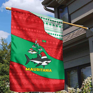 Mauritania Christmas Garden Flag Santa Sharks Festive Fish Pattern and Red Green Holiday - African Pride