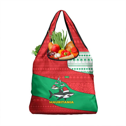 Mauritania Christmas Grocery Bag Santa Sharks Festive Fish Pattern and Red Green Holiday - African Pride