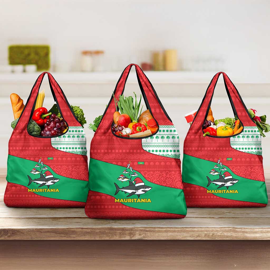 Mauritania Christmas Grocery Bag Santa Sharks Festive Fish Pattern and Red Green Holiday - African Pride