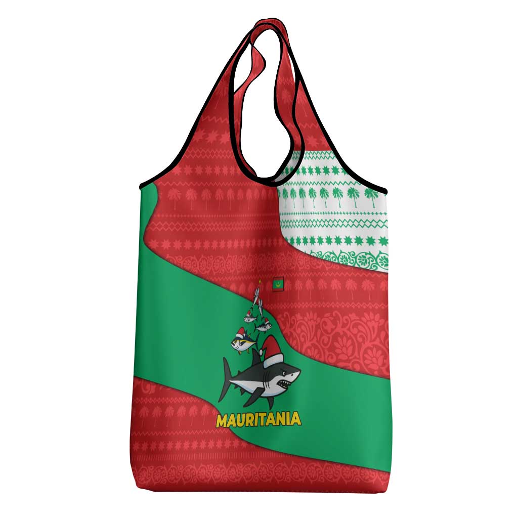 Mauritania Christmas Grocery Bag Santa Sharks Festive Fish Pattern and Red Green Holiday - African Pride