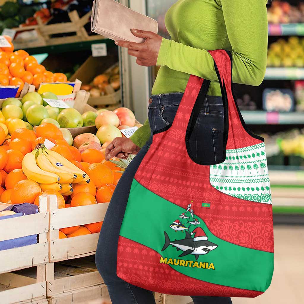 Mauritania Christmas Grocery Bag Santa Sharks Festive Fish Pattern and Red Green Holiday - African Pride