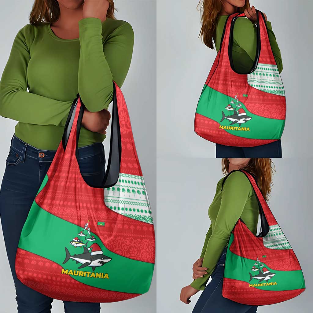 Mauritania Christmas Grocery Bag Santa Sharks Festive Fish Pattern and Red Green Holiday - African Pride