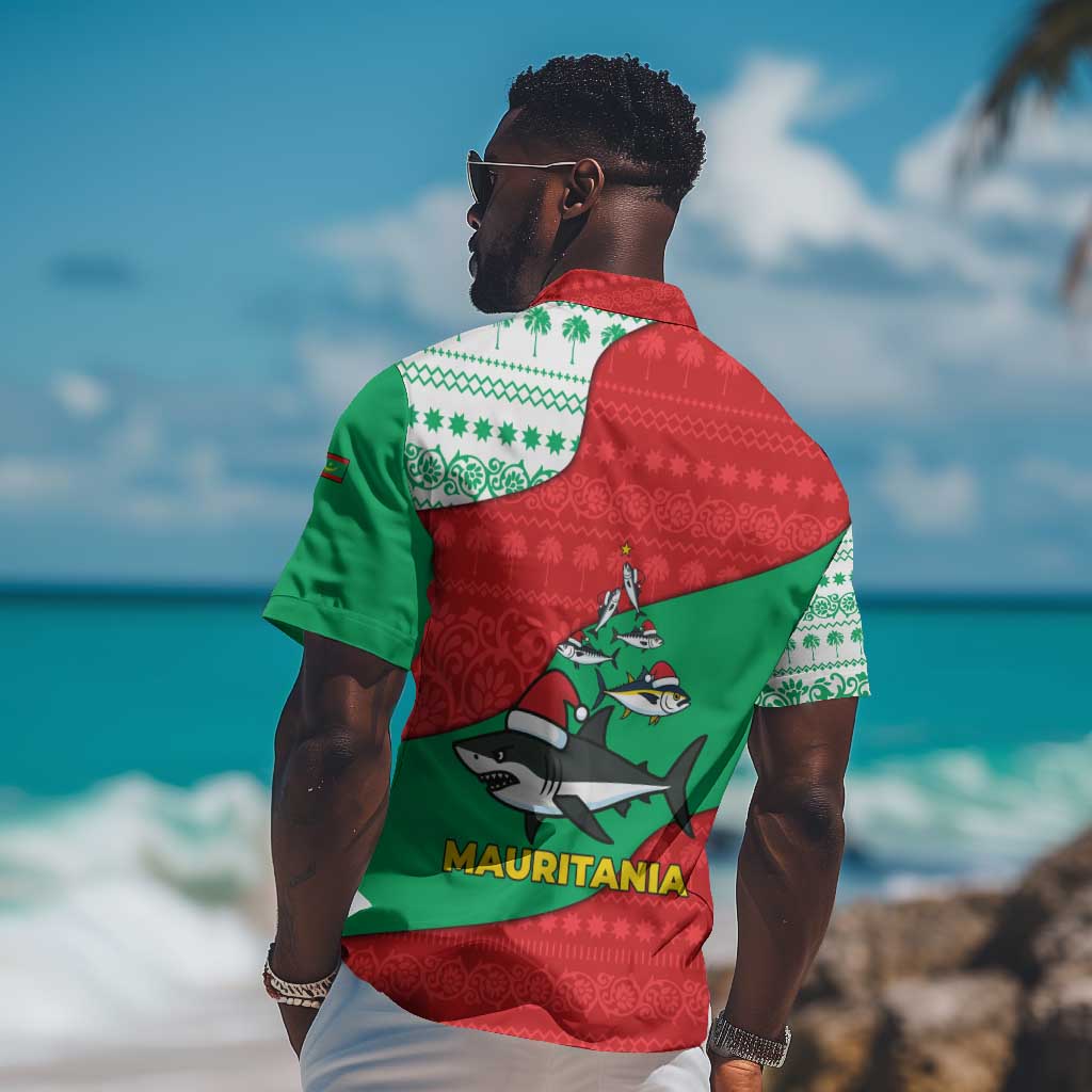 Mauritania Christmas Hawaiian Shirt Santa Sharks Festive Fish Pattern and Red Green Holiday - African Pride