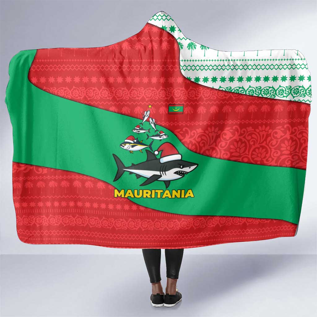 Mauritania Christmas Hooded Blanket Santa Sharks Festive Fish Pattern and Red Green Holiday - African Pride