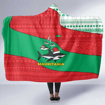 Mauritania Christmas Hooded Blanket Santa Sharks Festive Fish Pattern and Red Green Holiday - African Pride