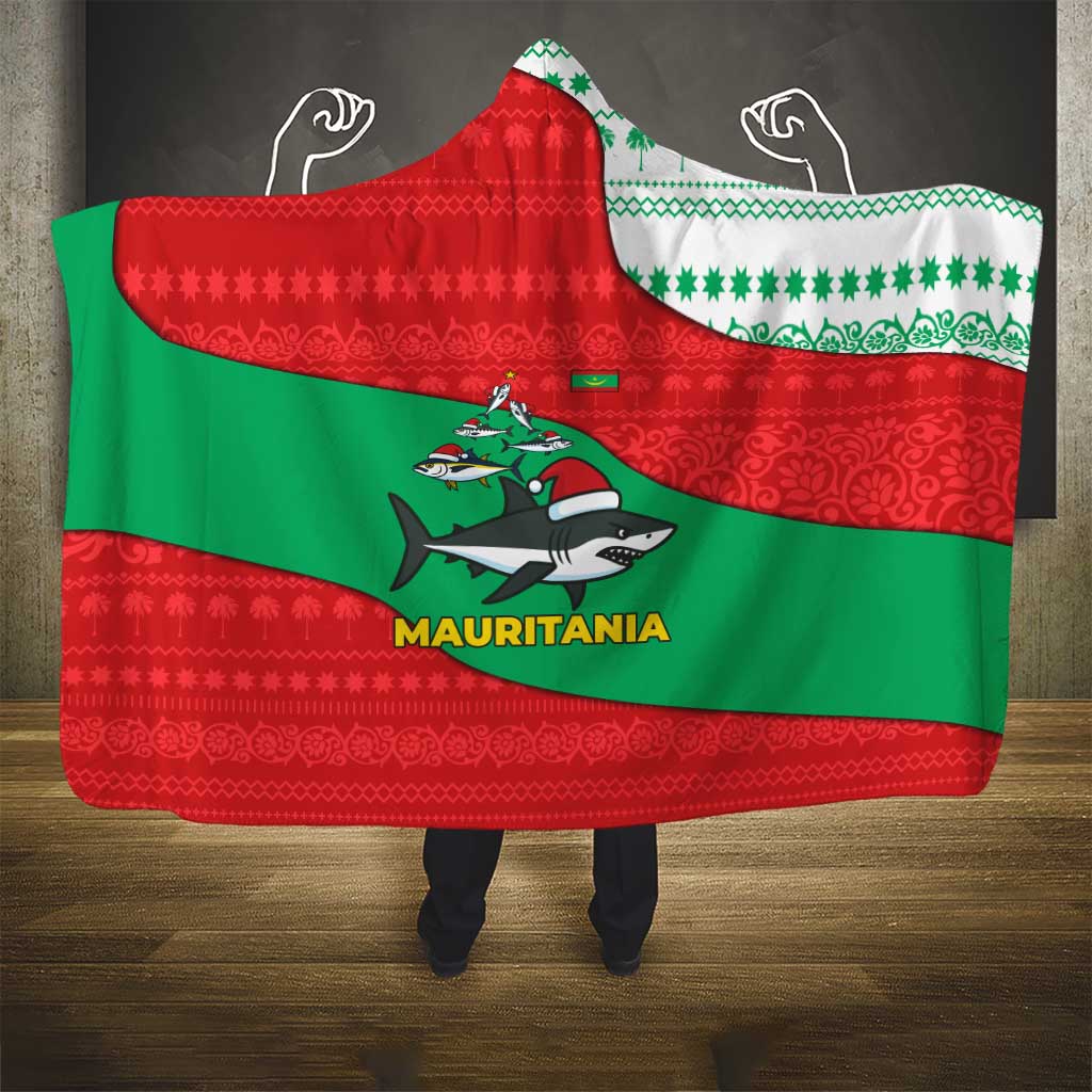 Mauritania Christmas Hooded Blanket Santa Sharks Festive Fish Pattern and Red Green Holiday - African Pride