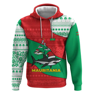 Mauritania Christmas Hoodie Santa Sharks Festive Fish Pattern and Red Green Holiday - African Pride