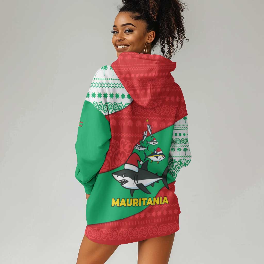 Mauritania Christmas Hoodie Dress Santa Sharks Festive Fish Pattern and Red Green Holiday - African Pride