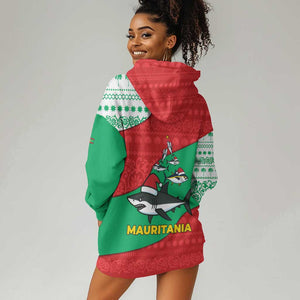 Mauritania Christmas Hoodie Dress Santa Sharks Festive Fish Pattern and Red Green Holiday - African Pride