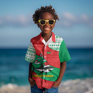 Mauritania Christmas Kid Hawaiian Shirt Santa Sharks Festive Fish Pattern and Red Green Holiday - African Pride