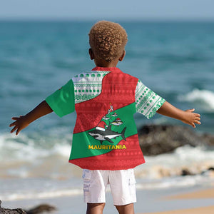 Mauritania Christmas Kid Hawaiian Shirt Santa Sharks Festive Fish Pattern and Red Green Holiday - African Pride