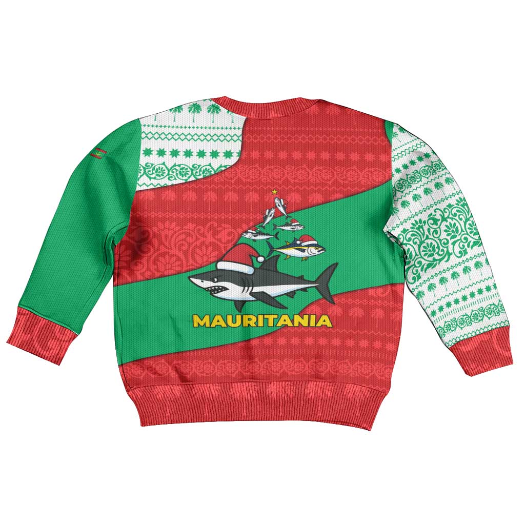Mauritania Christmas Kid Ugly Christmas Sweater Santa Sharks Festive Fish Pattern and Red Green Holiday - African Pride