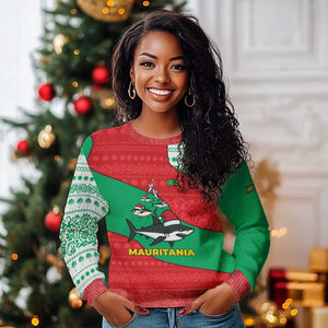 Mauritania Christmas Ugly Christmas Sweater Santa Sharks Festive Fish Pattern and Red Green Holiday - African Pride