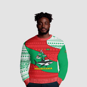 Mauritania Christmas Ugly Christmas Sweater Santa Sharks Festive Fish Pattern and Red Green Holiday - African Pride