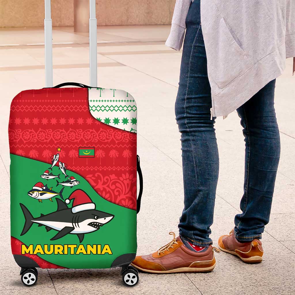 Mauritania Christmas Luggage Cover Santa Sharks Festive Fish Pattern and Red Green Holiday - African Pride