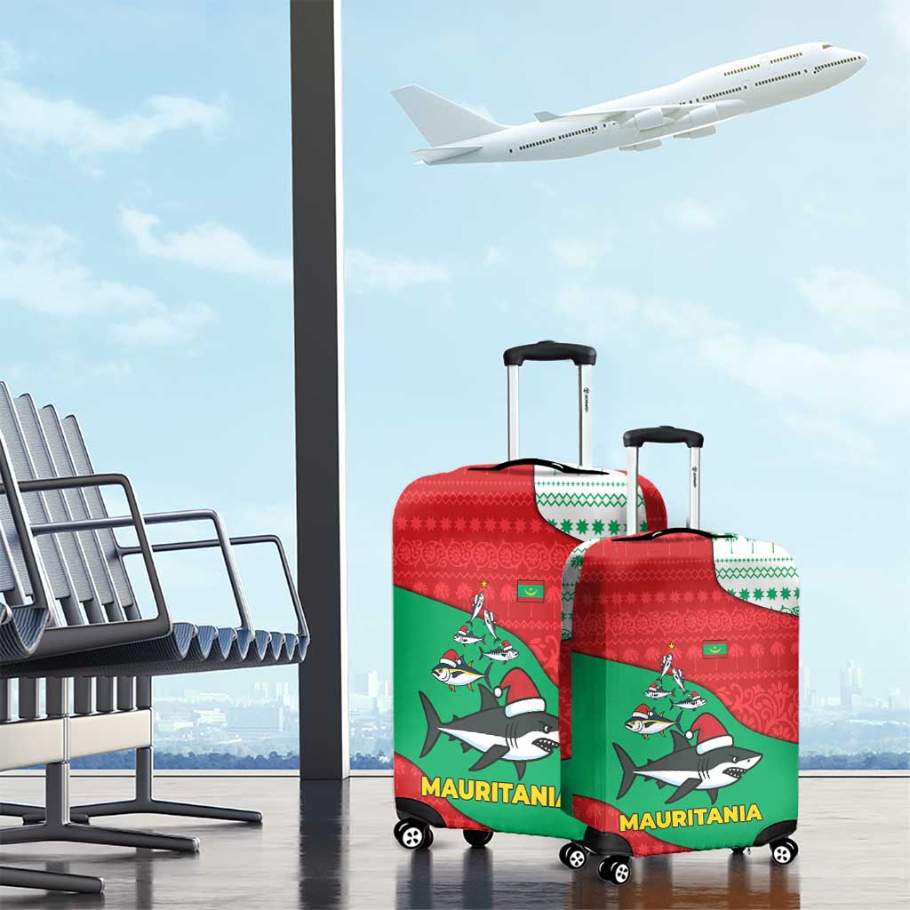Mauritania Christmas Luggage Cover Santa Sharks Festive Fish Pattern and Red Green Holiday - African Pride
