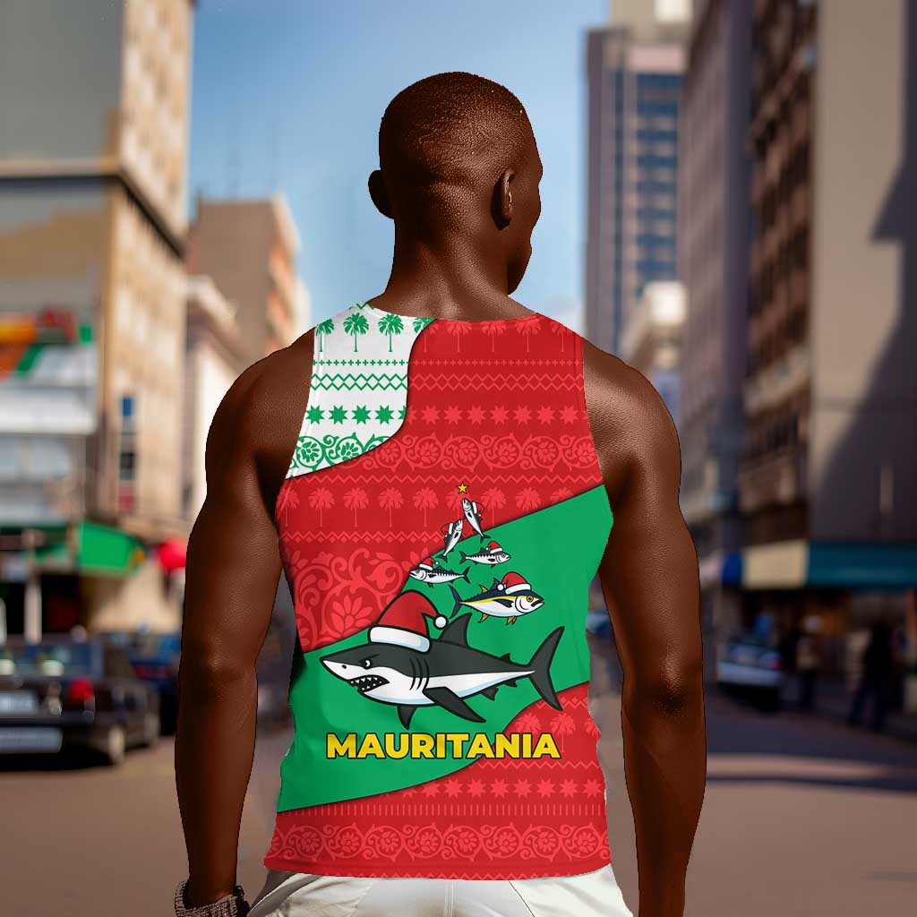 Mauritania Christmas Men Tank Top Santa Sharks Festive Fish Pattern and Red Green Holiday - African Pride