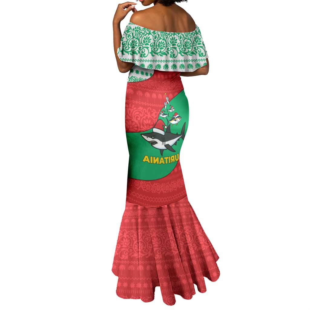 Mauritania Christmas Mermaid Dress Santa Sharks Festive Fish Pattern and Red Green Holiday - African Pride