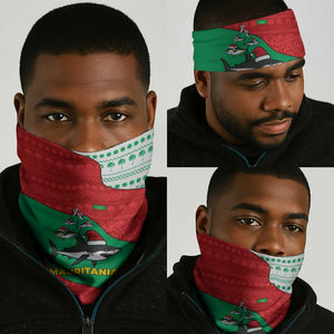 Mauritania Christmas Neck Gaiter Santa Sharks Festive Fish Pattern and Red Green Holiday - African Pride