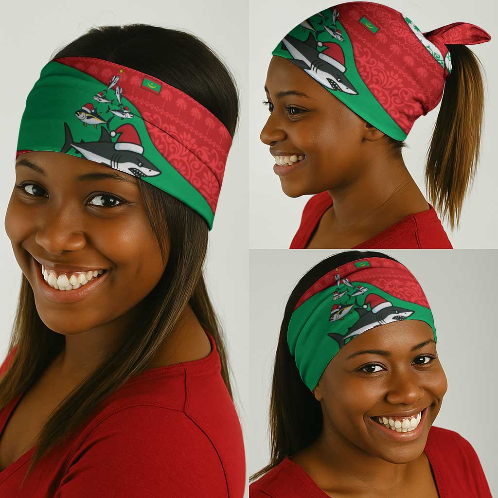 Mauritania Christmas Neck Gaiter Santa Sharks Festive Fish Pattern and Red Green Holiday - African Pride